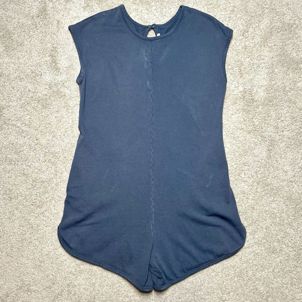 Back Beat Co Organic Cotton Romper Womens XS Blue Gray USA Sustainable Slip On